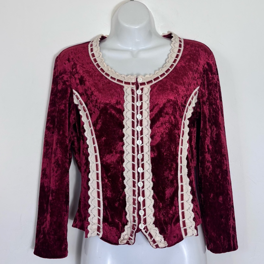 Vintage Velvet Lace Button Front Corset Top Coquette Angelcore Romantic